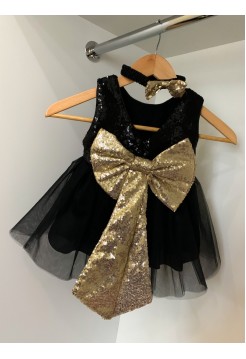 Вечернее черное детское платье с большим бантом